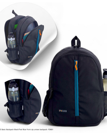 FORCE Basic Backpack Black/Teal Blue front zip unisex backpack- FDB01