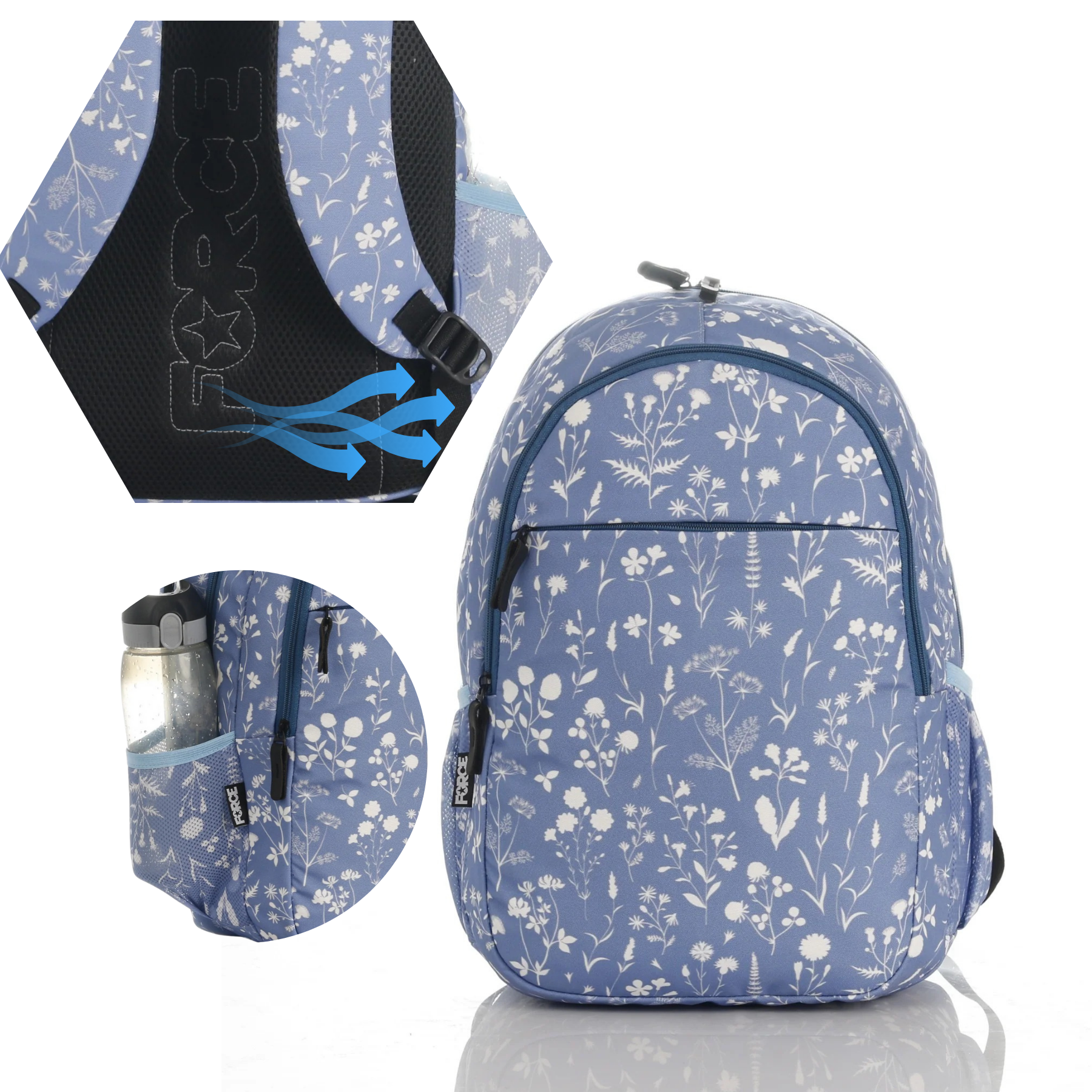 Force Backpack Unisex - floral pattern blue - new edition - FNE07