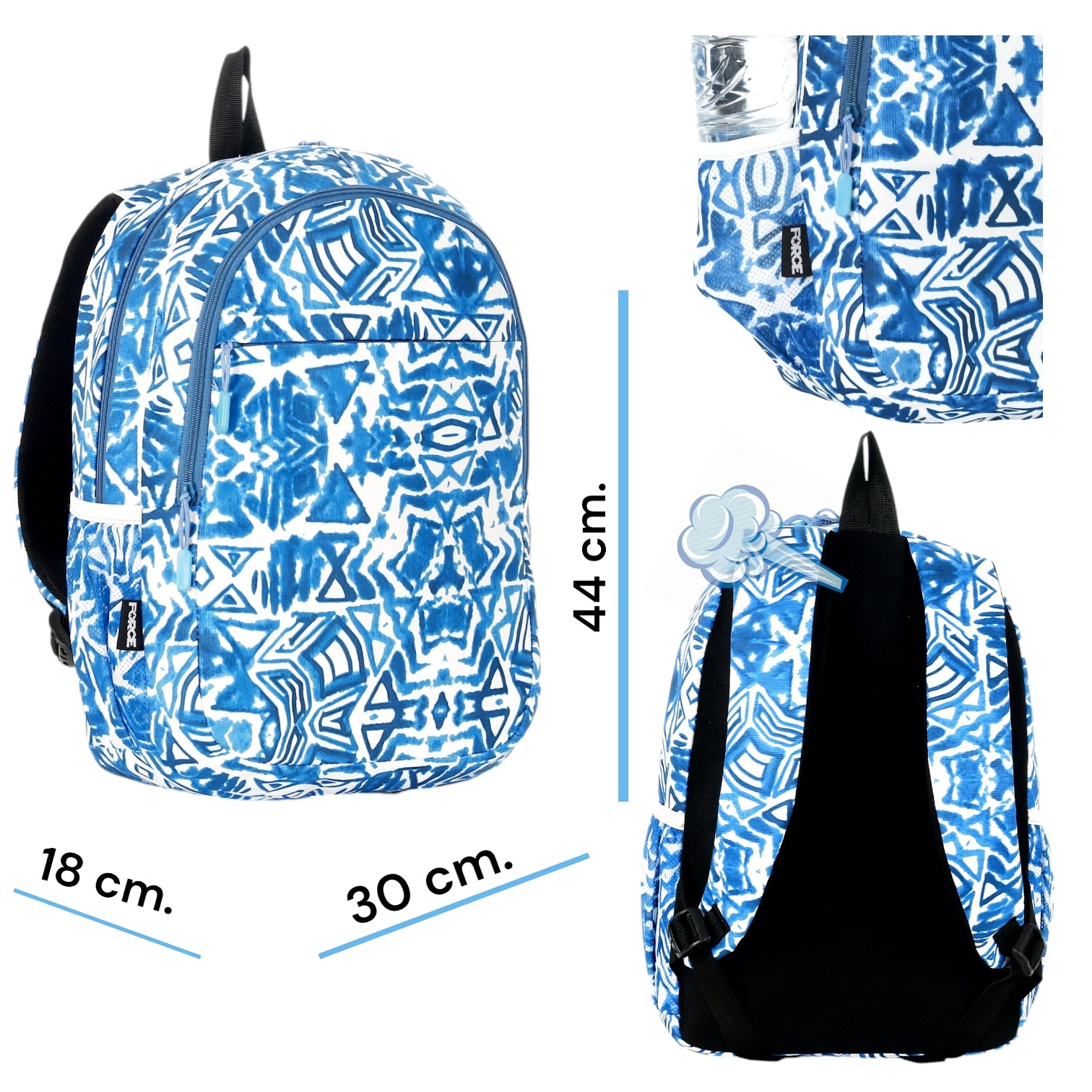 Force Backpack Unisex -blue & white pattern - new edition - FNE-018