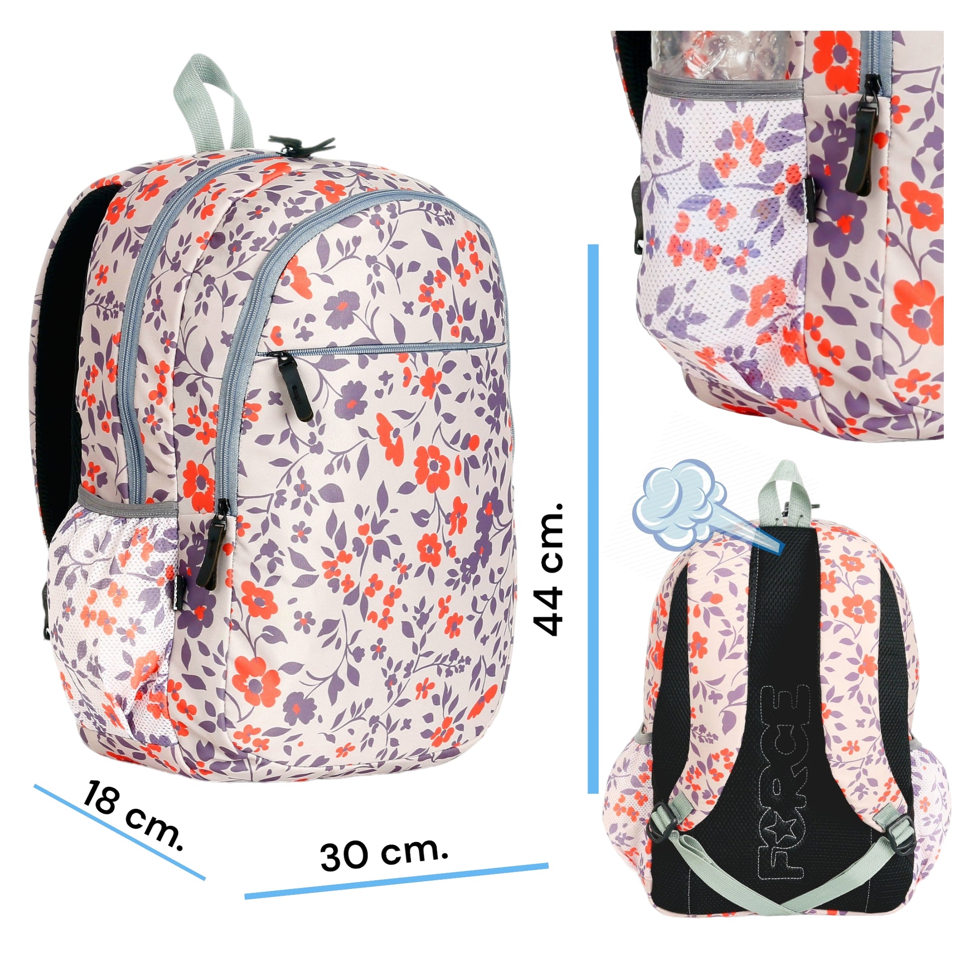 Force Backpack Unisex -floral pattern Orange - new edition - FNE034