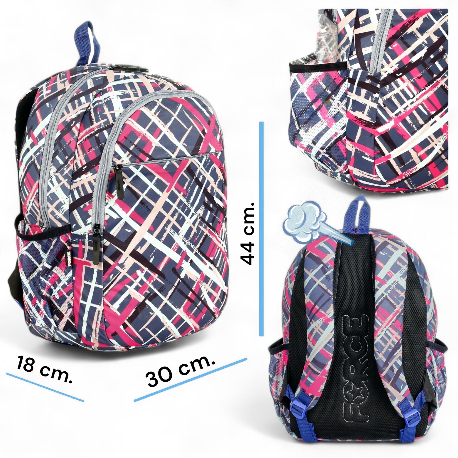 Force Backpack Unisex - scribble pattern Blue- new edition - FNE035