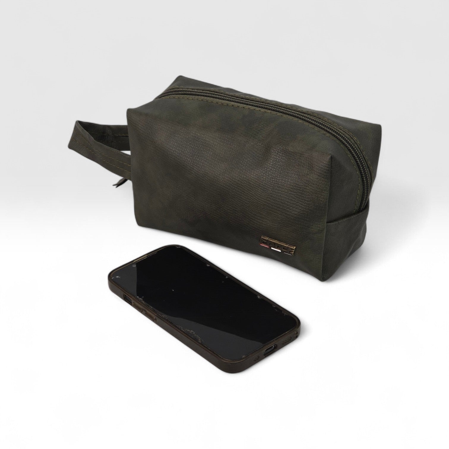 Force Unisex Genuine Leather Toiletry and Accessory Bag - Dark Olive - FCM-001