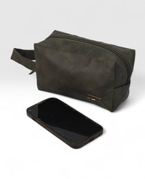 Force Unisex Genuine Leather Toiletry and Accessory Bag - Dark Olive - FCM-001