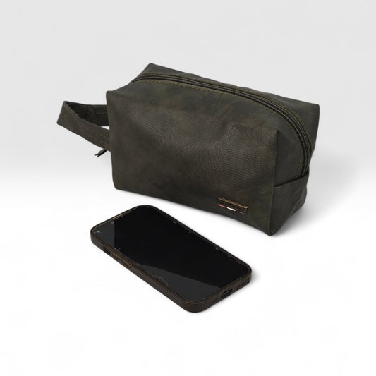 Force Unisex Genuine Leather Toiletry and Accessory Bag - Dark Olive - FCM-001