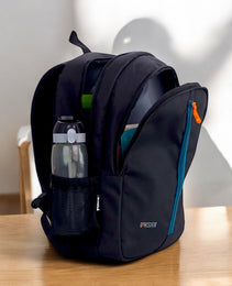 FORCE Basic Backpack Black/Teal Blue front zip unisex backpack- FDB01