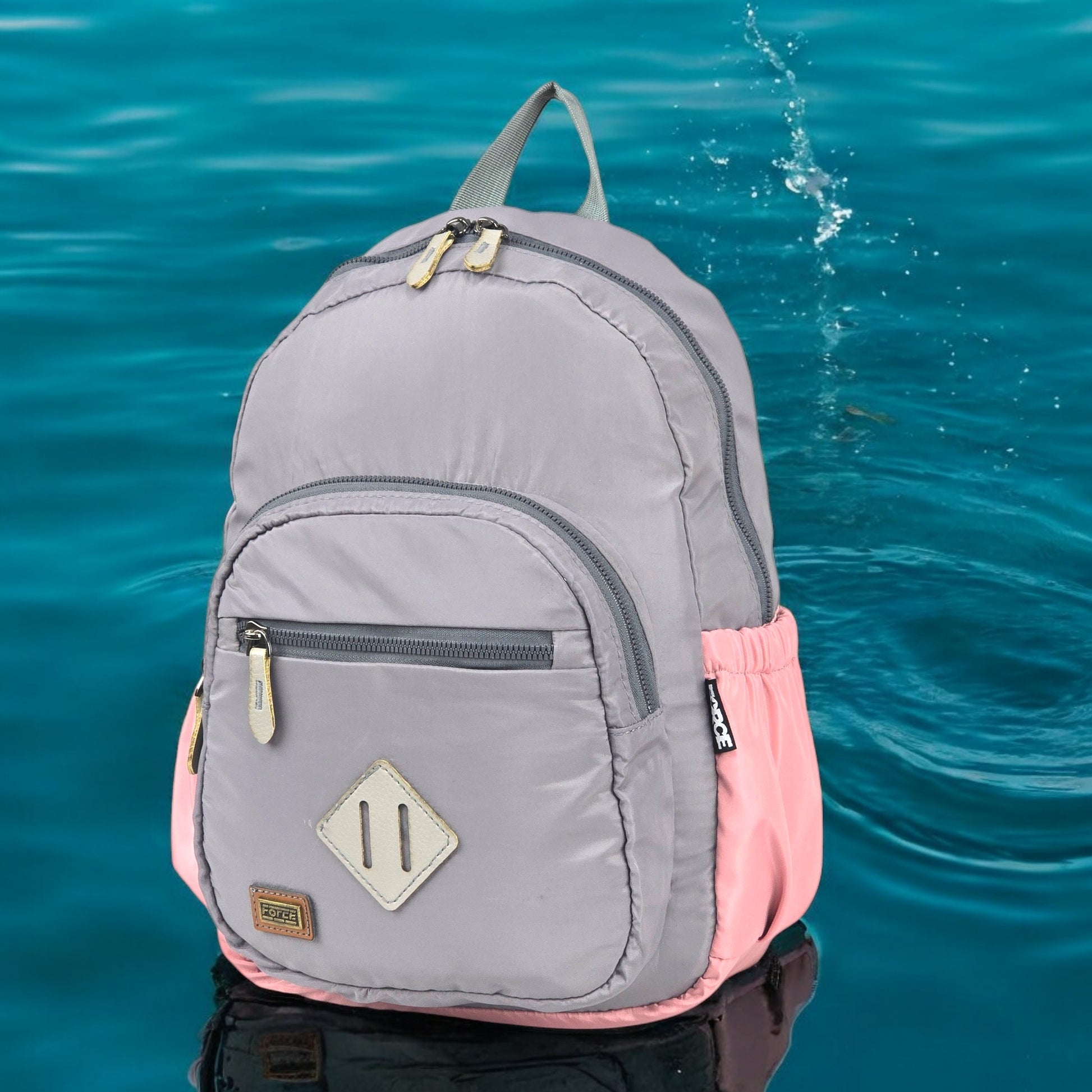 Force Girls Small Waterproof Backpack | Gray-pink | Size 37 x 24 x 14 cm - Model FMG02