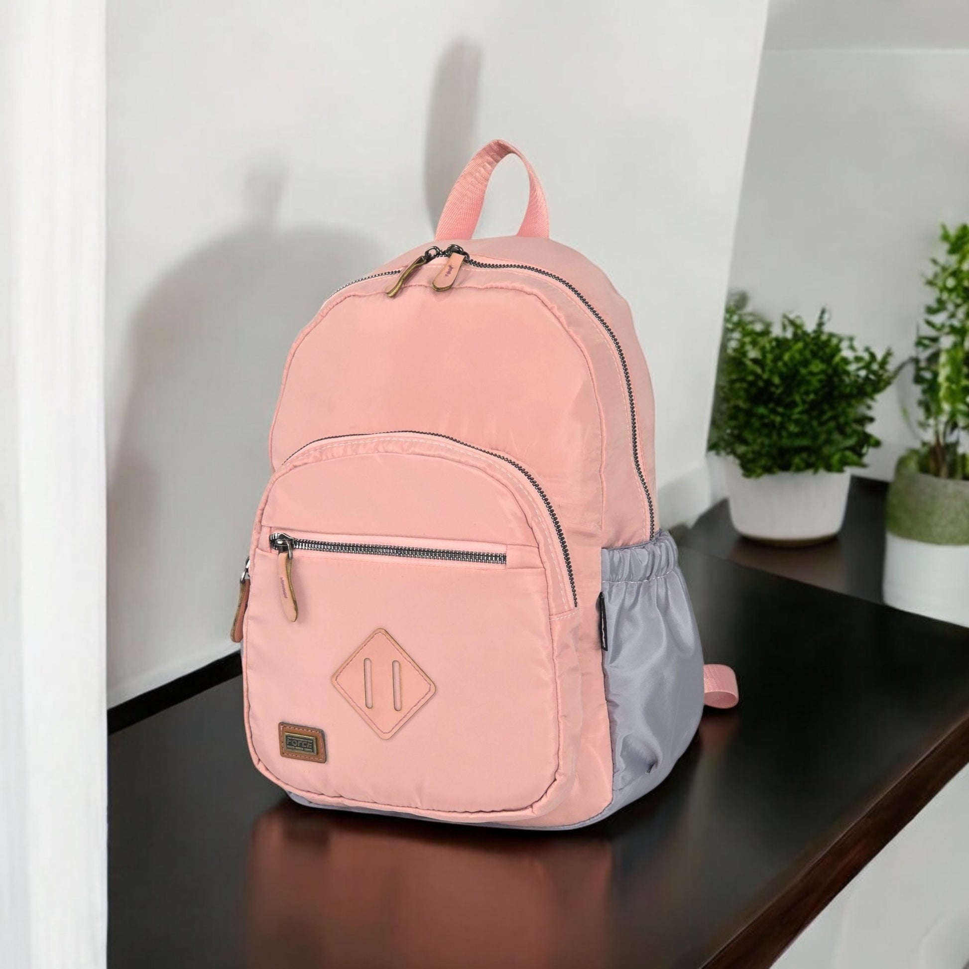 Force Girls Small Waterproof Backpack | Pink-Gray | Size 37 x 24 x 14 cm - Model FMG01