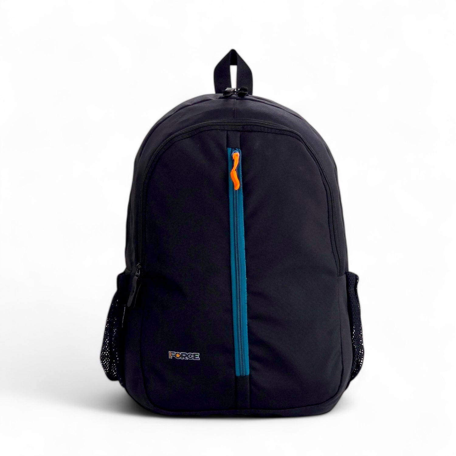 FORCE Basic Backpack Black/Teal Blue front zip unisex backpack- FDB01