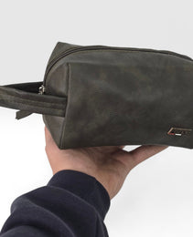 Force Unisex Genuine Leather Toiletry and Accessory Bag - Dark Olive - FCM-001