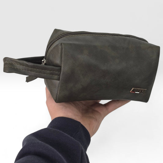 Force Unisex Genuine Leather Toiletry and Accessory Bag - Dark Olive - FCM-001