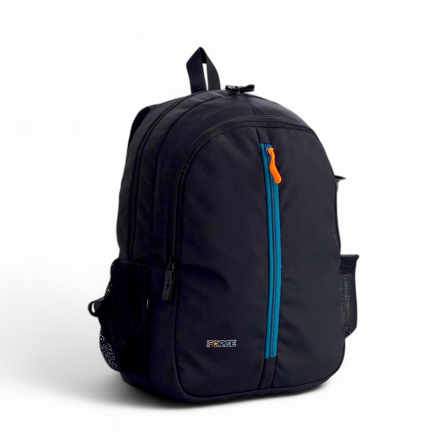 FORCE Basic Backpack Black/Teal Blue front zip unisex backpack- FDB01