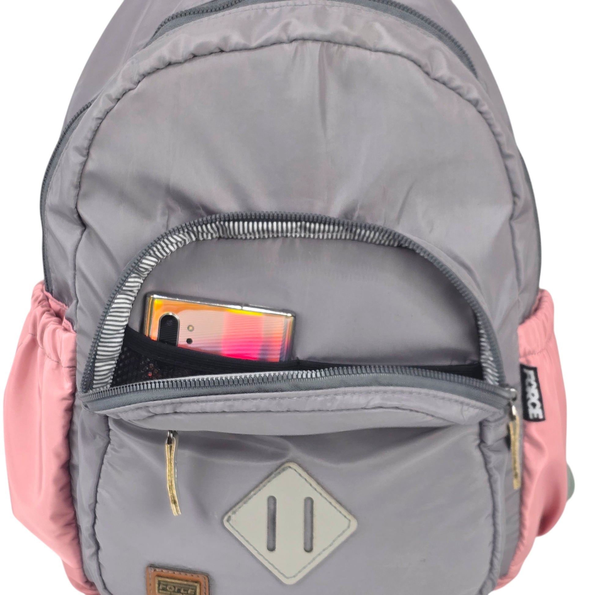 Force Girls Small Waterproof Backpack | Gray-pink | Size 37 x 24 x 14 cm - Model FMG02