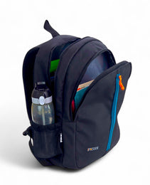 FORCE Basic Backpack Black/Teal Blue front zip unisex backpack- FDB01