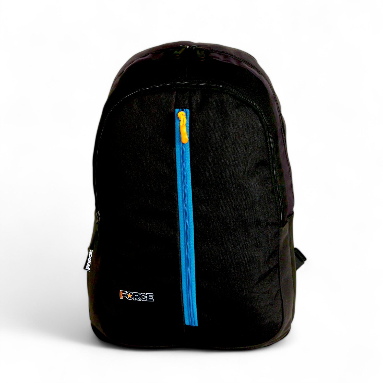 FORCE Basic Backpack Black/Teal Blue front zip unisex backpack- FDB01